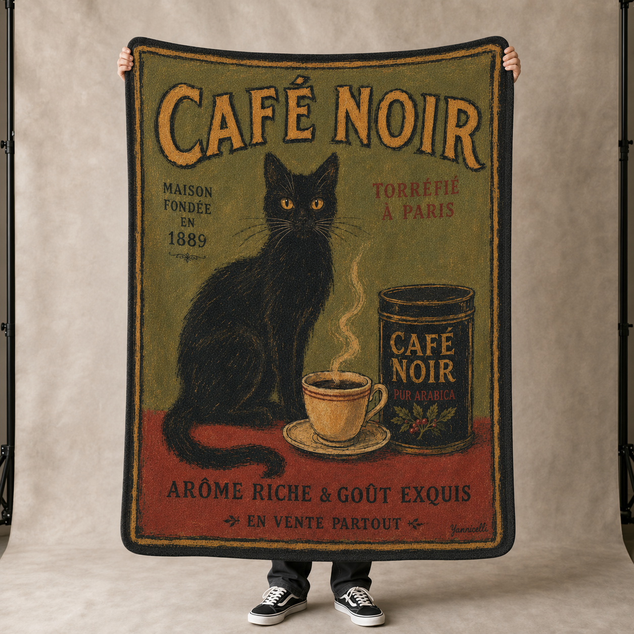 Cafe Noir - Black Cat and Coffee - Fleece Throw