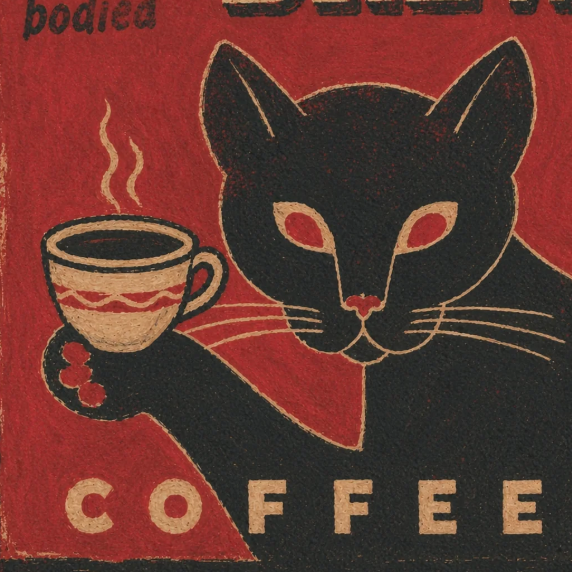 Cat's Brew Coffee - Black Cat on Red - Fleece Throw