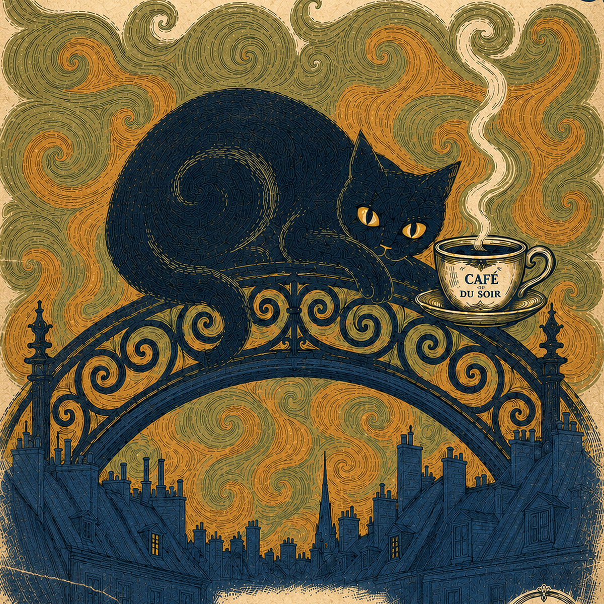 Cafe Le Chat Noir - Black Cat on Bridge - Fleece Throw