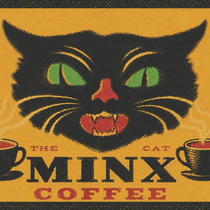 Minx The Cat Coffee - Halloween Black Cat on Yellow - Fleece Throw