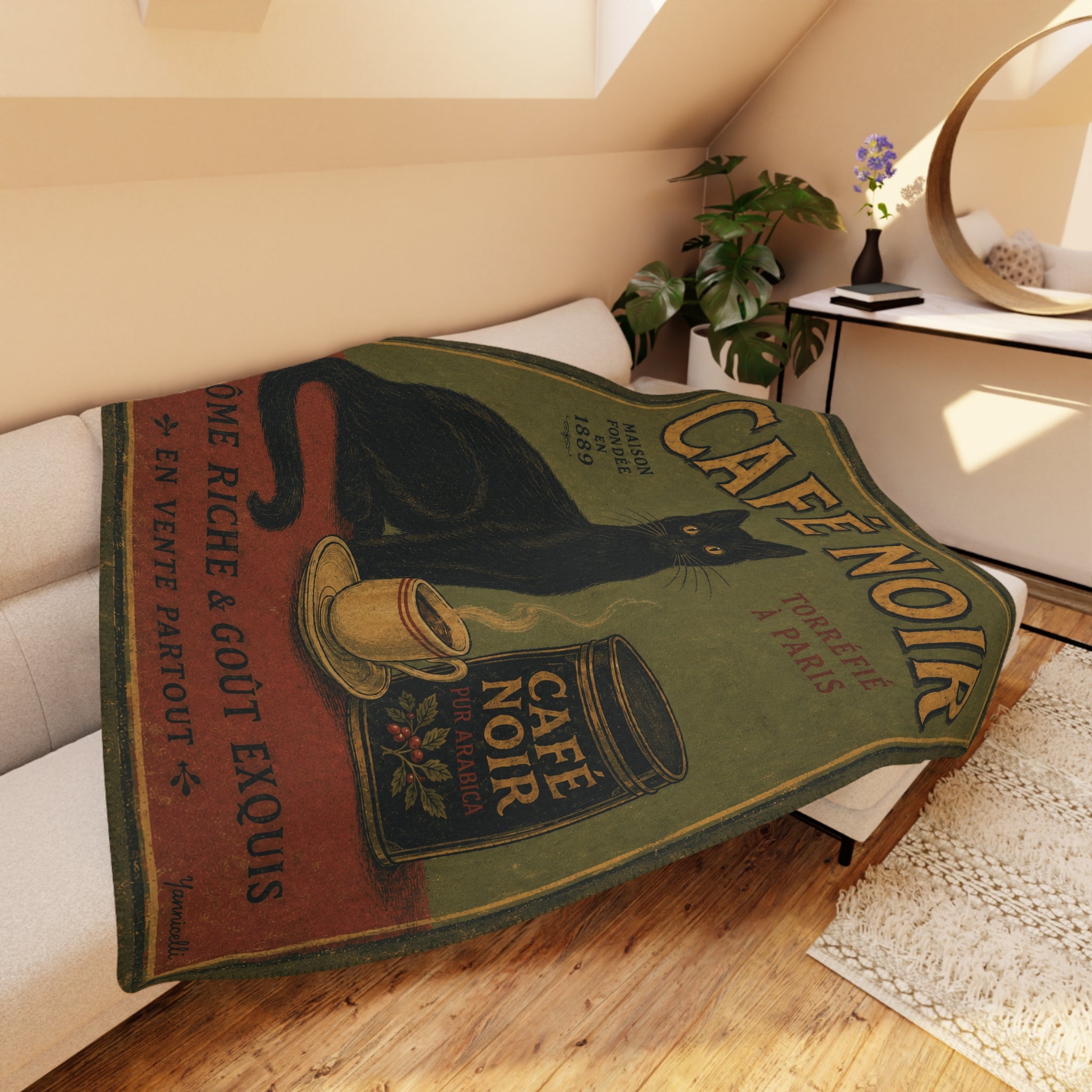 Cafe Noir - Black Cat and Coffee - Fleece Throw