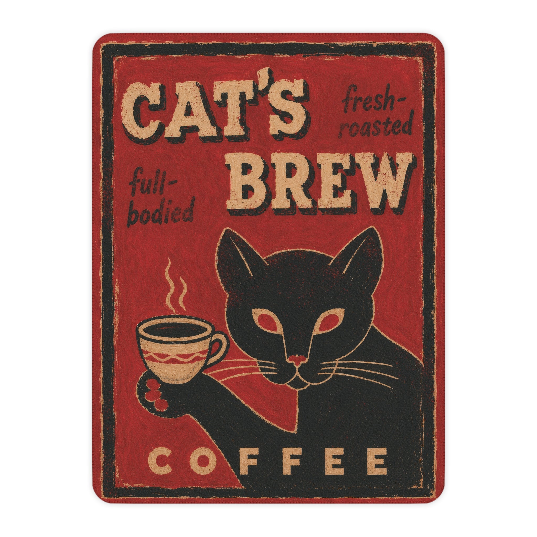 Cat's Brew Coffee - Black Cat on Red - Fleece Throw