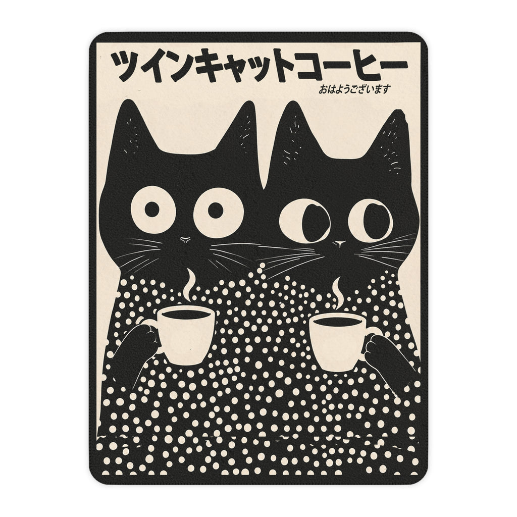 2 Polka Dot Cats with Coffee - Japanese - Fleece Throw