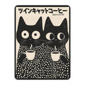 2 Polka Dot Cats with Coffee - Japanese - Fleece Throw