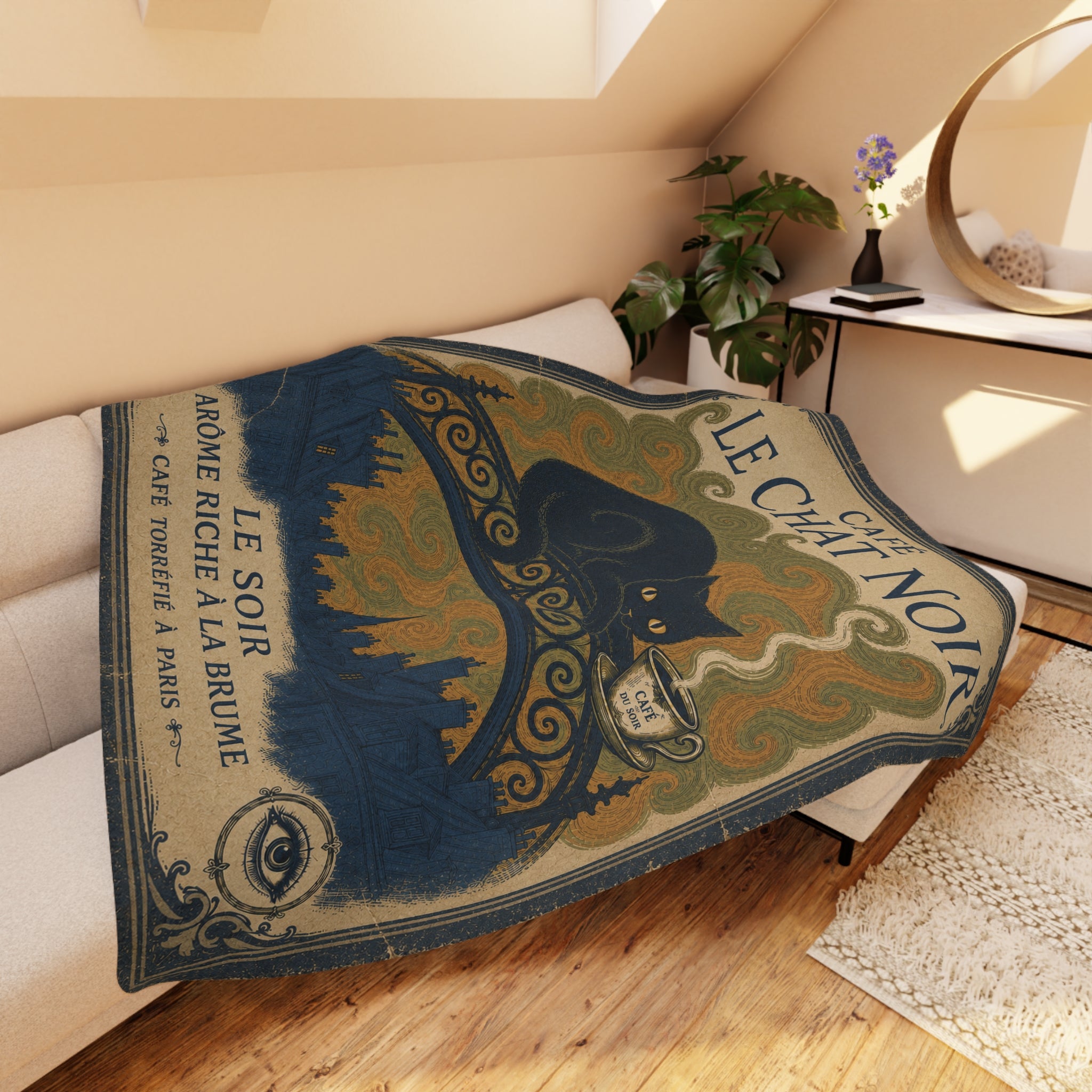 Cafe Le Chat Noir - Black Cat on Bridge - Fleece Throw