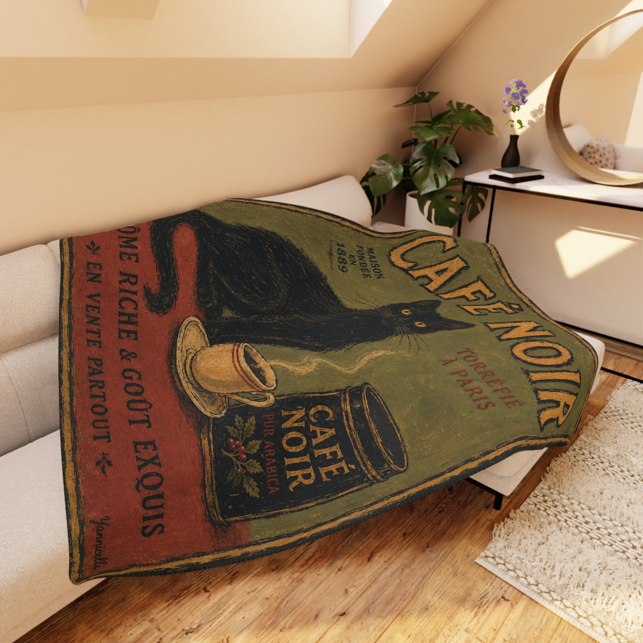 Cafe Noir - Black Cat and Coffee - Fleece Throw
