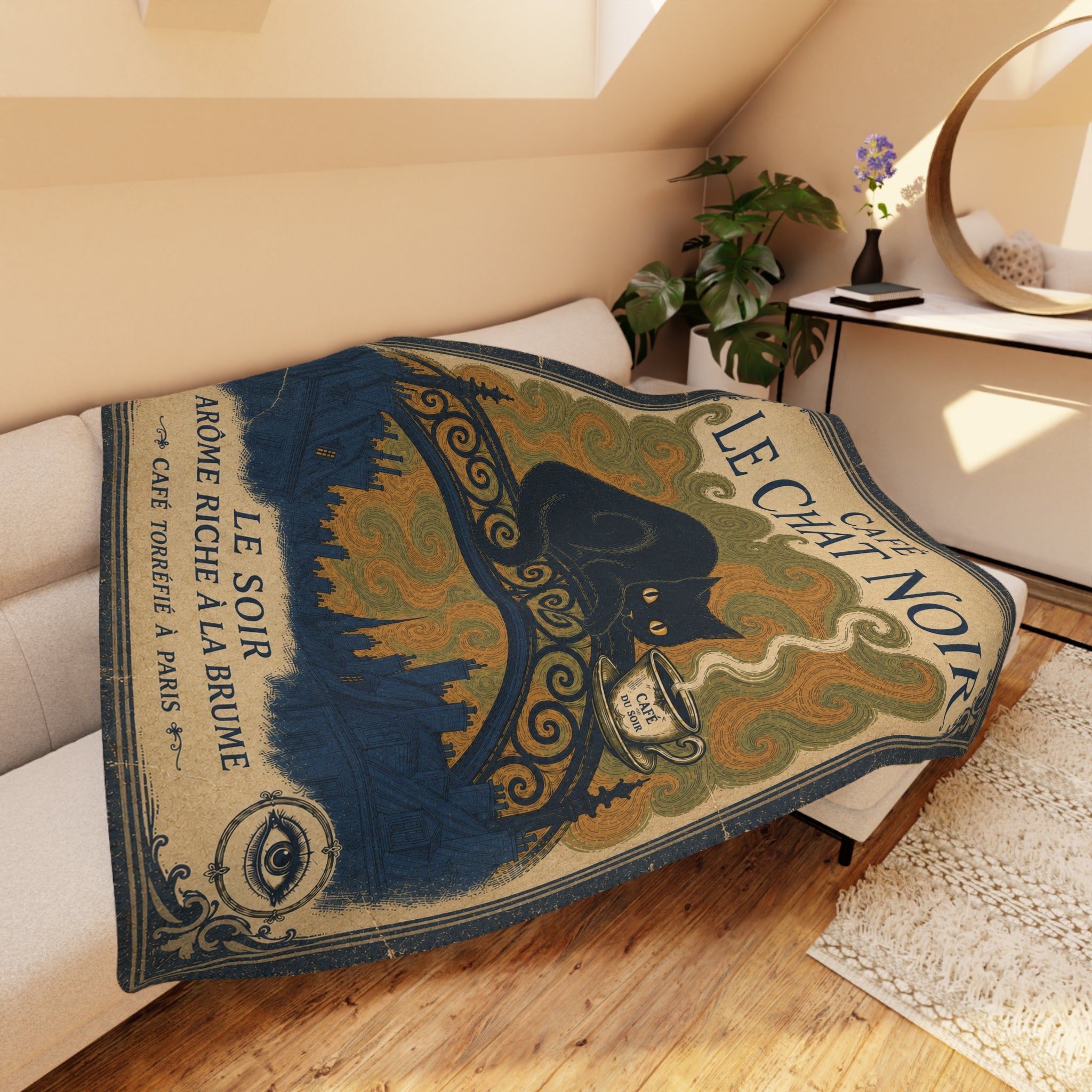 Cafe Le Chat Noir - Black Cat on Bridge - Fleece Throw