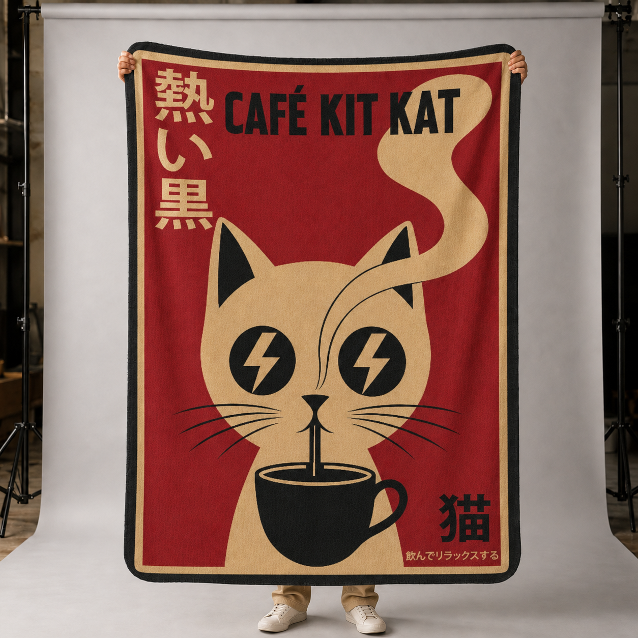 Cafe Kit Kat - Lightning Eyes - Japanese - Fleece Throw