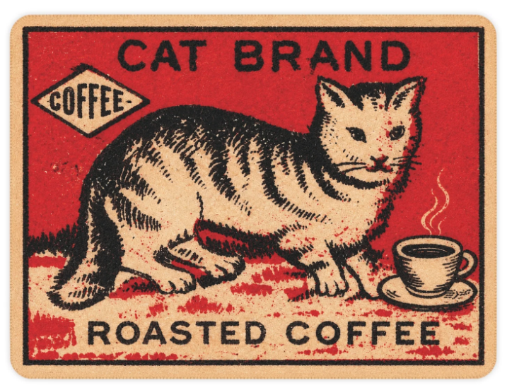 Cat Brand Roasted Coffee - B&W Cat on Red - Fleece Throw