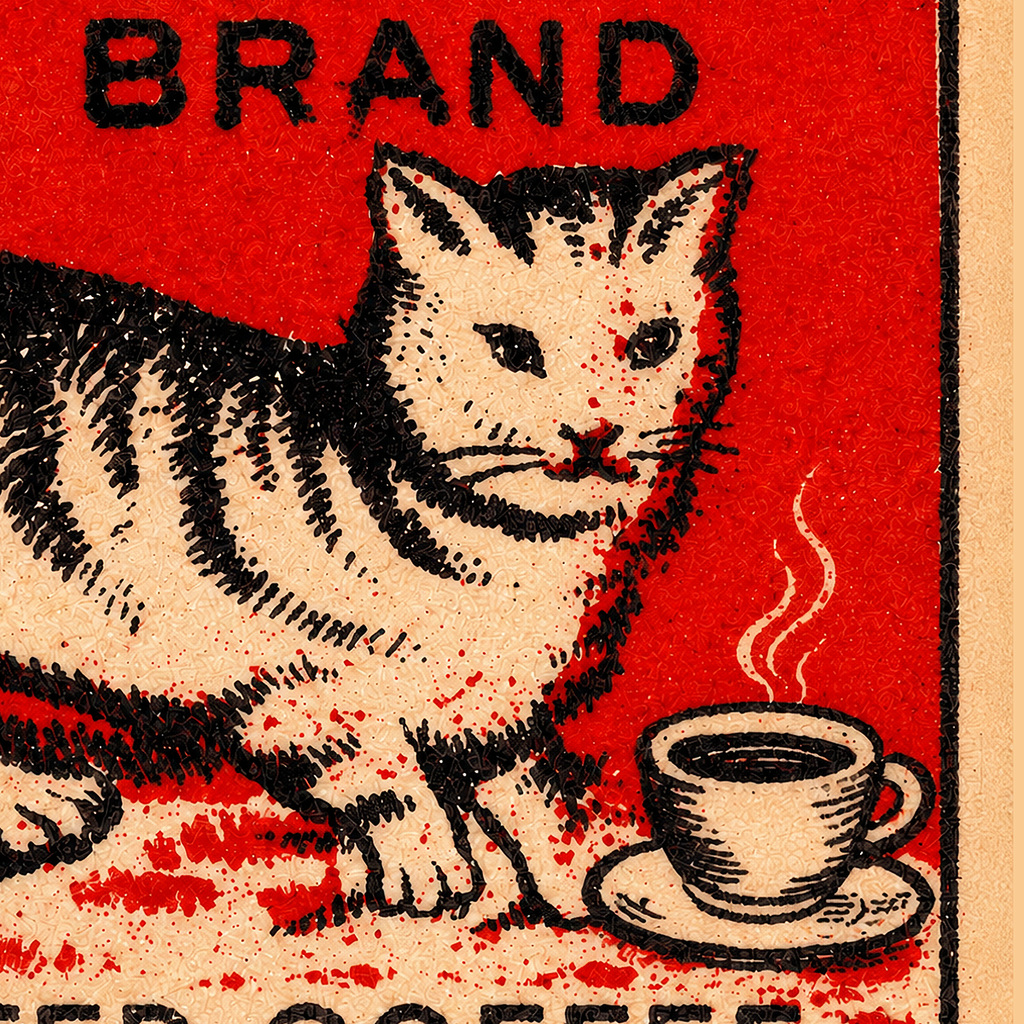 Cat Brand Roasted Coffee - B&W Cat on Red - Fleece Throw