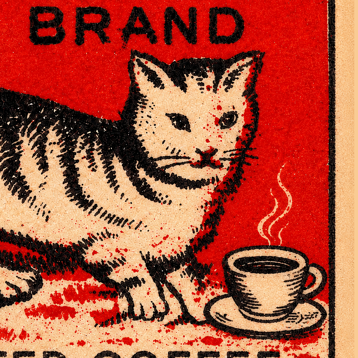 Cat Brand Roasted Coffee - B&W Cat on Red - Fleece Throw