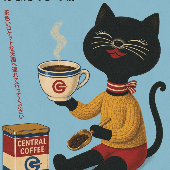Central Coffee - Japanese Black Cat Holding Cup - Fleece Throw