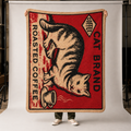 Cat Brand Roasted Coffee - B&W Cat on Red - Fleece Throw