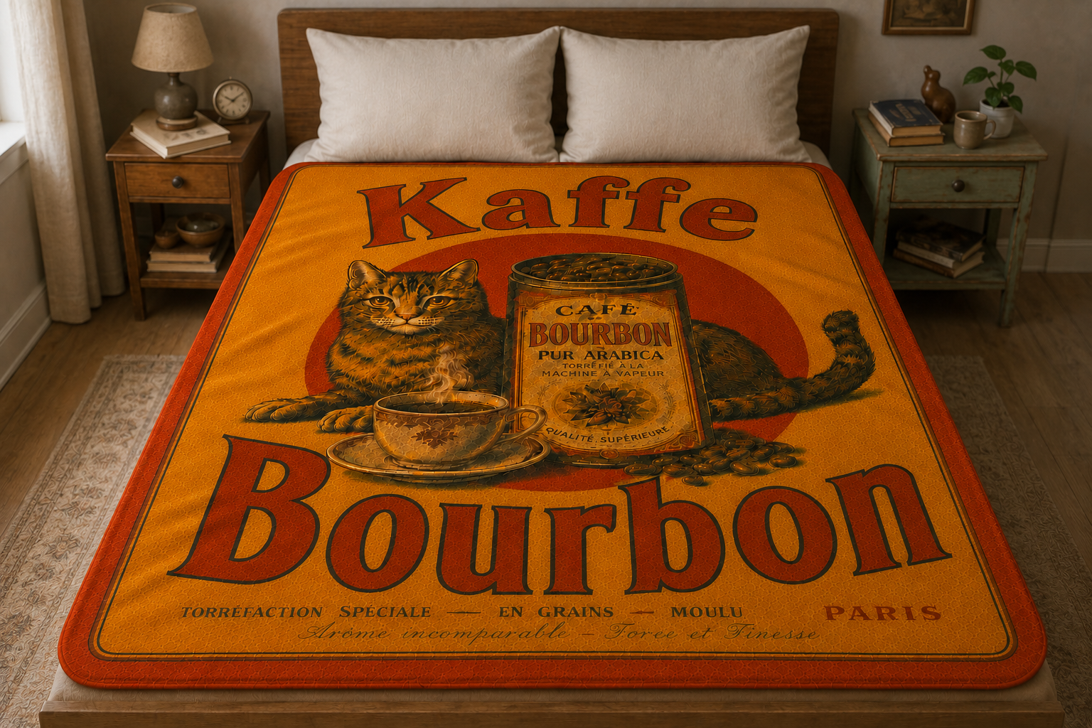 Kaffe Bourbon Coffee - Cat on Orange - Fleece Throw